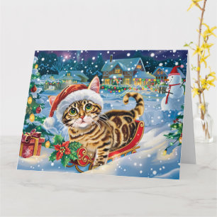 Tarjeta Gato de Bengala en Navidades de Nieve de Sleigh