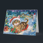 Tarjeta Gato de Bengala en Navidades de Nieve de Sleigh<br><div class="desc">Perro en Sleigh cabalgando por la nieve,  Navidades regalan idea para los amantes del perro.</div>