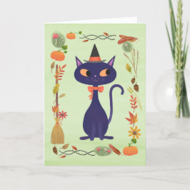 Tarjeta Gato de bruja de Halloween