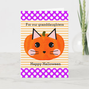 Tarjeta Gato de Calabaza Adorable Feliz Halloween Nietas