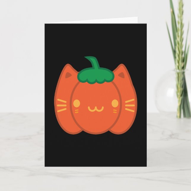 Tarjeta Gato de calabaza de Kawaii Halloween (Anverso)