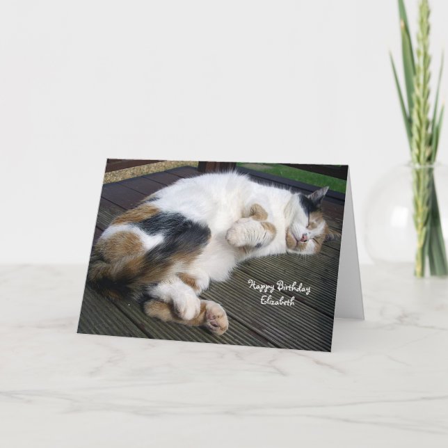 Tarjeta Gato de calicó personalizado encrespado encima de (Anverso)
