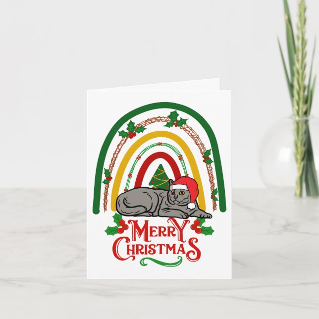 Tarjeta Gato de Chartreux Feliz Navidad (Anverso)