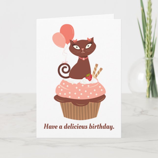 Tarjeta Gato de chocolate en cumpleaños de torta (Anverso)