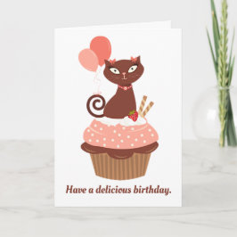Tarjeta Gato de chocolate en cumpleaños de torta