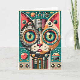 Tarjeta Gato de circuito retro futurista de mediados de si