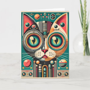 Tarjeta Gato de circuito retro futurista de mediados de si