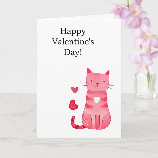 Tarjeta Gato de corazón rosado (Orquídea)