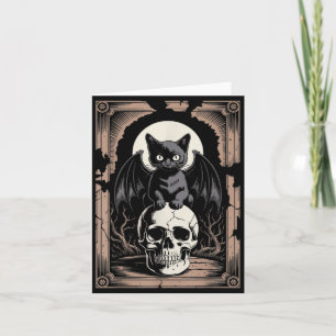 Tarjeta Gato de cráneo de murciélago gótico Metal negro de