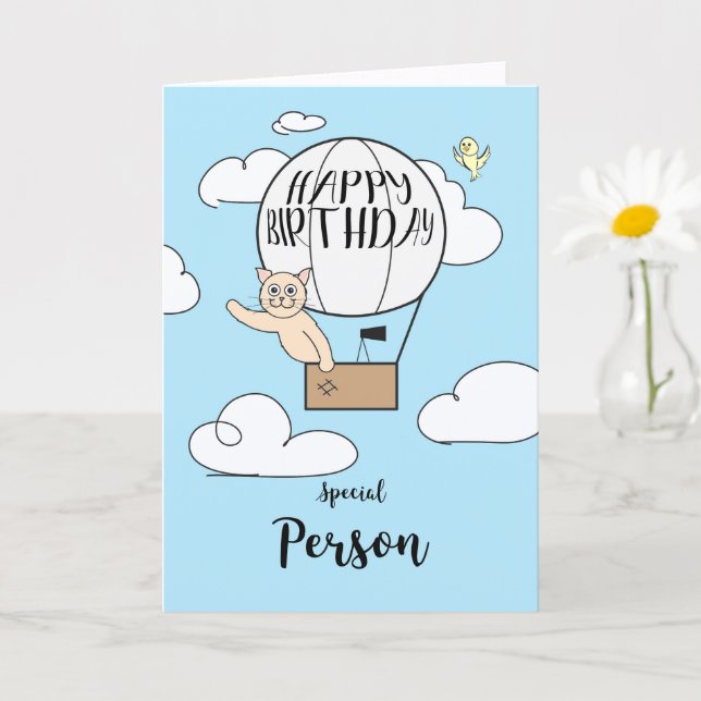 Tarjeta Gato de cumpleaños a larga distancia en globo aero (Planta pequeña)