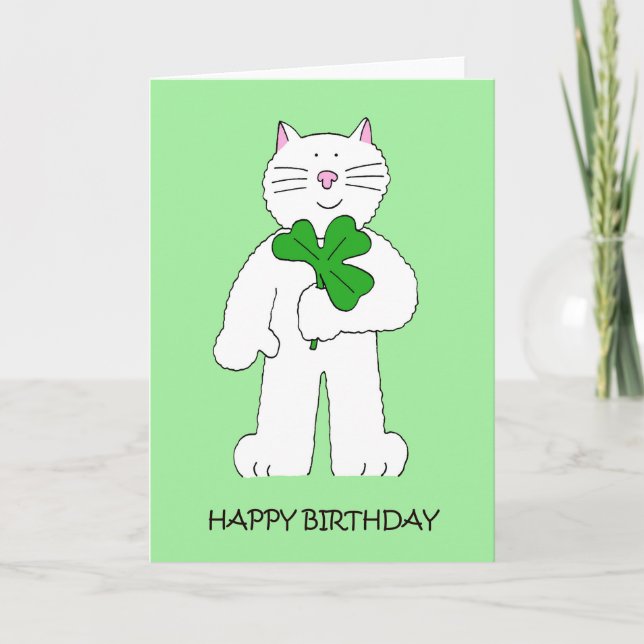 Tarjeta Gato de cumpleaños del Día de San Patricio con Sha (Anverso)