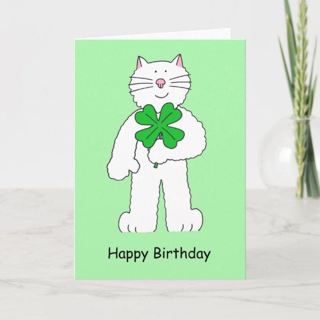 Tarjeta Gato de cumpleaños del Día de San Patricio con Sha (Anverso)