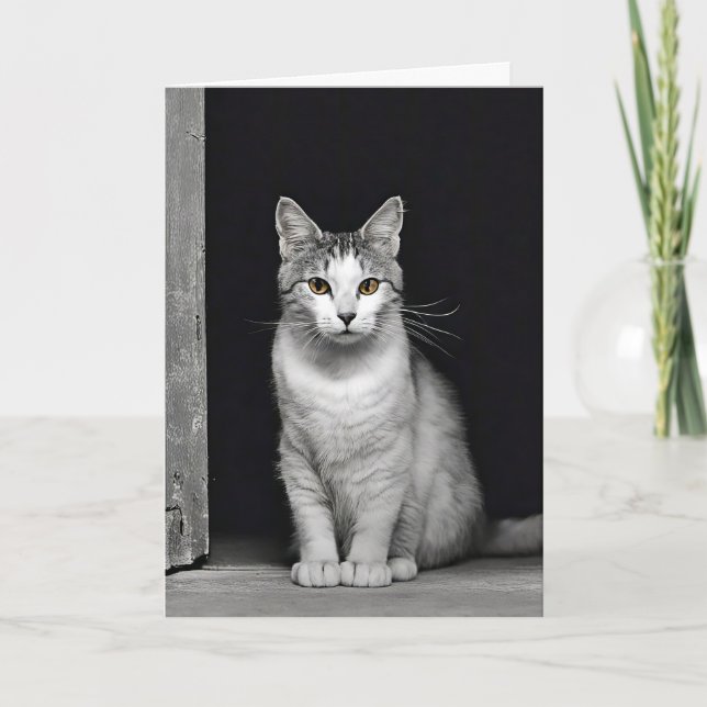 Tarjeta Gato de cumpleaños en la puerta (Anverso)