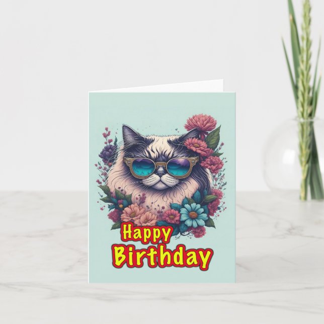 Tarjeta Gato de cumpleaños feliz (Anverso)