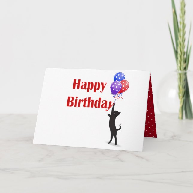 Tarjeta Gato de cumpleaños feliz y globos (Anverso)