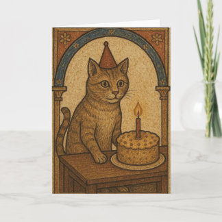 Tarjeta Gato de cumpleaños medieval