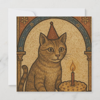Tarjeta Gato de cumpleaños medieval