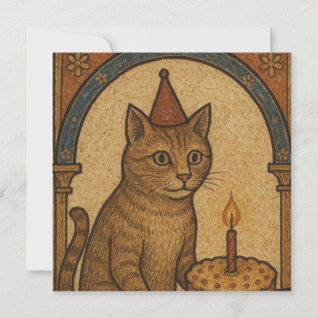 Tarjeta Gato de cumpleaños medieval (Anverso)