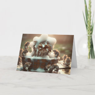 Tarjeta Gato de Cumpleaños Obteniendo Un Baño