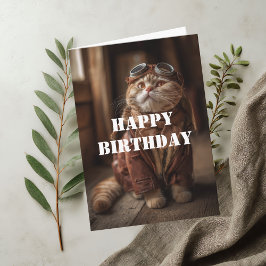 Tarjeta Gato de cumpleaños piloto aviador divertido genial