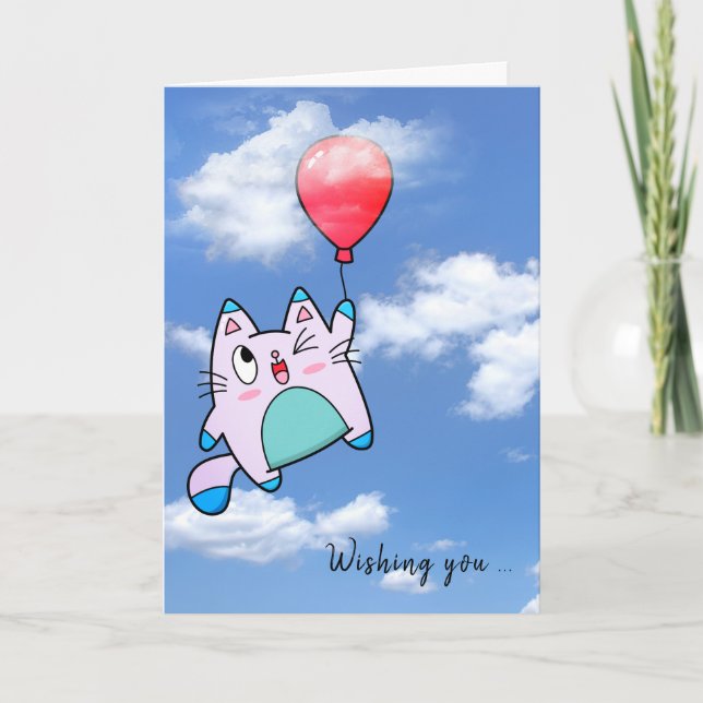 Tarjeta Gato De Cumpleaños Y Globo (Anverso)