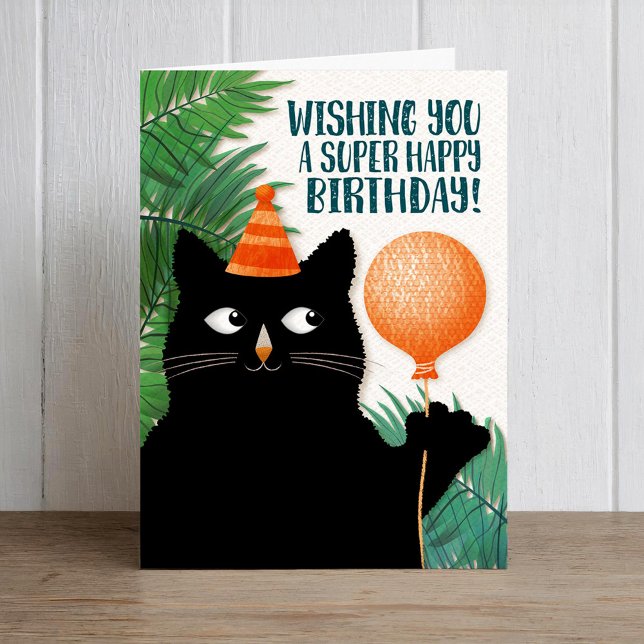 Tarjeta Gato de cumpleaños y globo con texto personalizado (Subido por el creador)