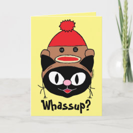 Tarjeta Gato de Dibujos Animados con Gorro de Mono de Calc