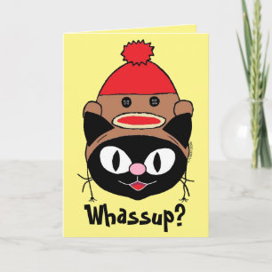Tarjeta Gato de Dibujos Animados con Gorro de Mono de Calc
