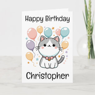 Tarjeta Gato de Dibujos Animados Personalizado y Cumpleaño