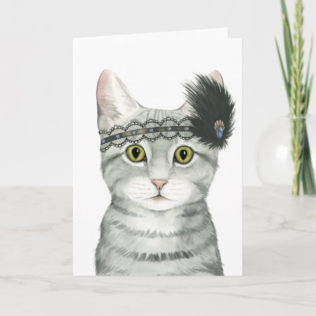 Tarjeta Gato de Downton el | Bejeweled con el cordón (Anverso)