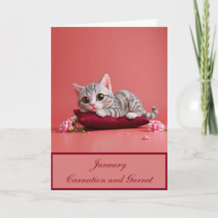 Tarjeta Gato de enero lindo con claveles
