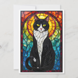 Tarjeta Gato de esmoquin negro y blanco estilo vidrio empl