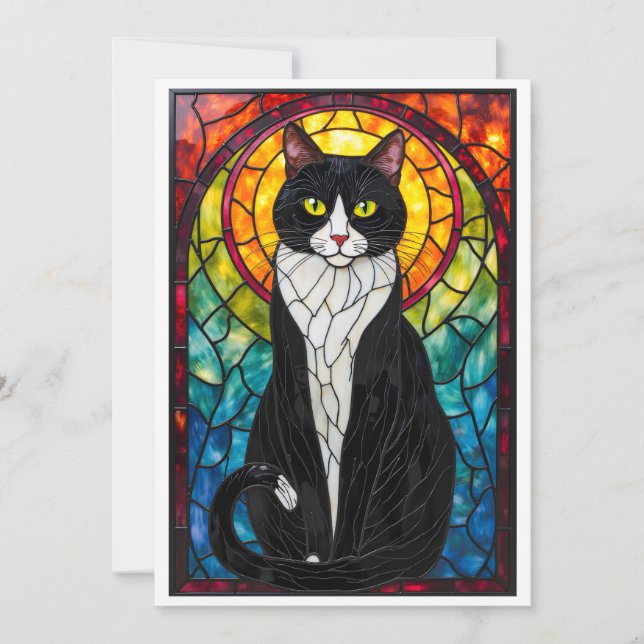 Tarjeta Gato de esmoquin negro y blanco estilo vidrio empl (Anverso)