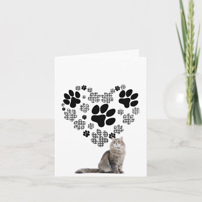 Tarjeta Gato de Gingham Pawprint por pérdida de Mascota (Anverso)
