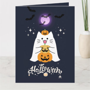 Tarjeta Gato de Halloween a la luz de la luna: Noche espel