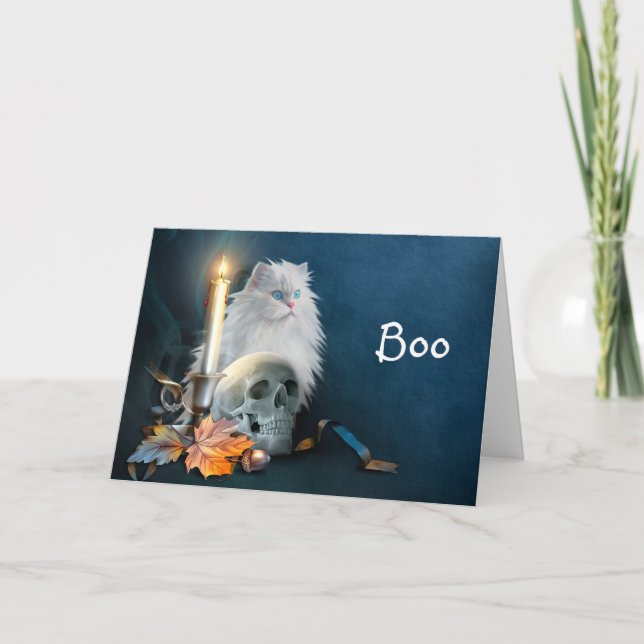 Tarjeta Gato de Halloween blanco (Anverso)