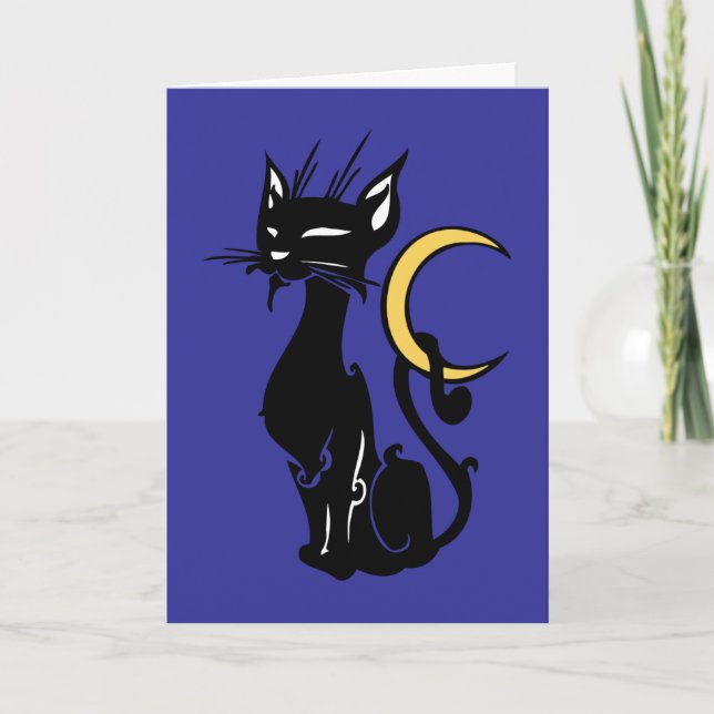 Tarjeta gato de Halloween con la luna (Anverso)