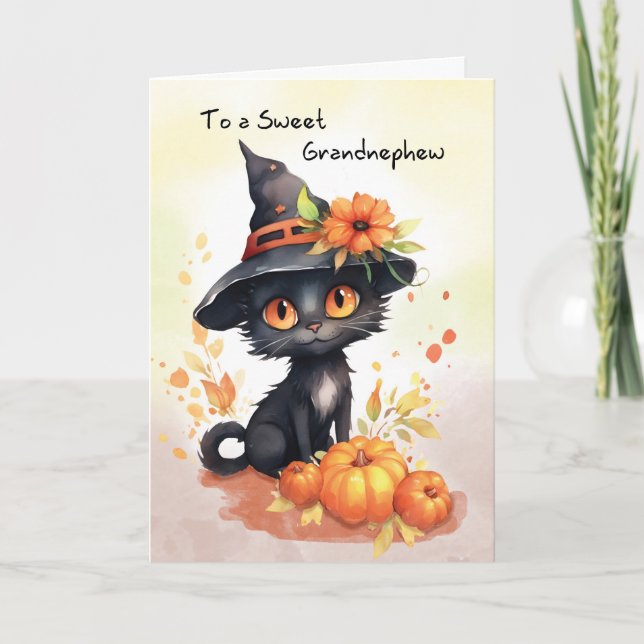 Tarjeta Gato de Halloween dulce del gran sobrino (Anverso)