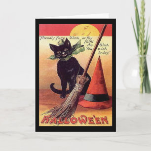 Tarjeta Gato de Halloween negro vintage