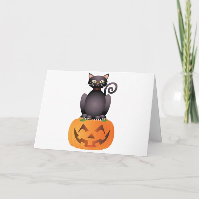 Tarjeta Gato de Halloween que se sienta en el ilustracion (Anverso)
