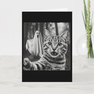 Tarjeta Gato de Halloween Selfie con fantasma espeluznante