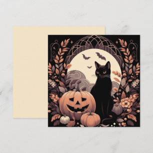 Tarjeta Gato de Halloween y Jack-o'lantern Espeluznante