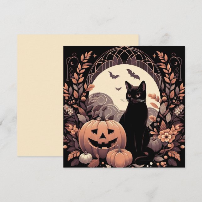 Tarjeta Gato de Halloween y Jack-o'lantern Spooky (Anverso / Reverso)