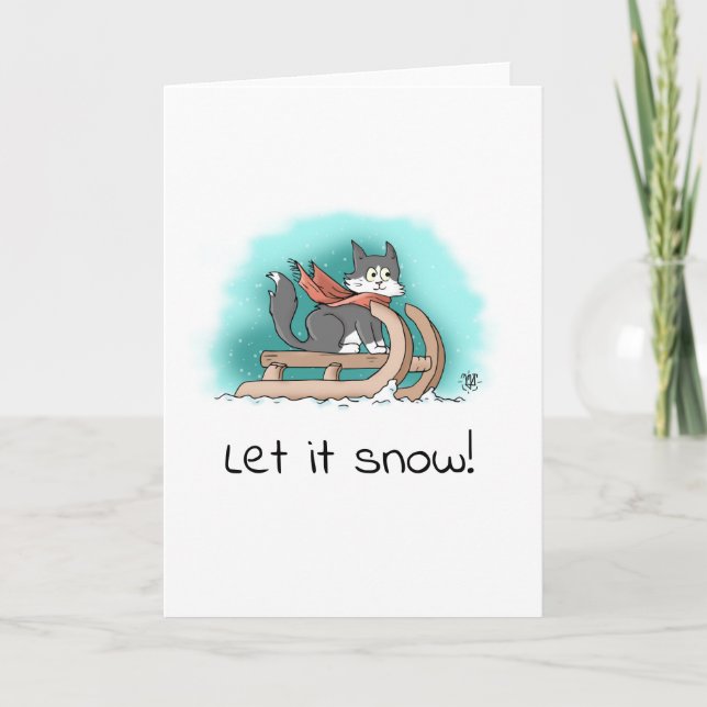 Tarjeta Gato de invierno en un Navidad de Sleigh (Anverso)