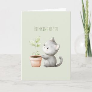Tarjeta Gato de jardín con planta Pensando en ti