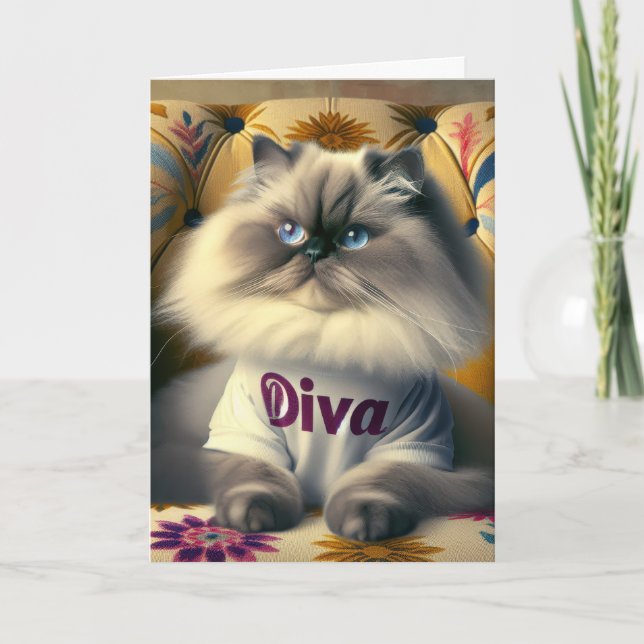 Tarjeta Gato de la diva del Himalaya en la silla (Anverso)
