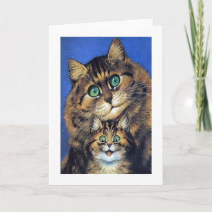 Tarjeta Gato de la madre de Louis Wain del vintage con la