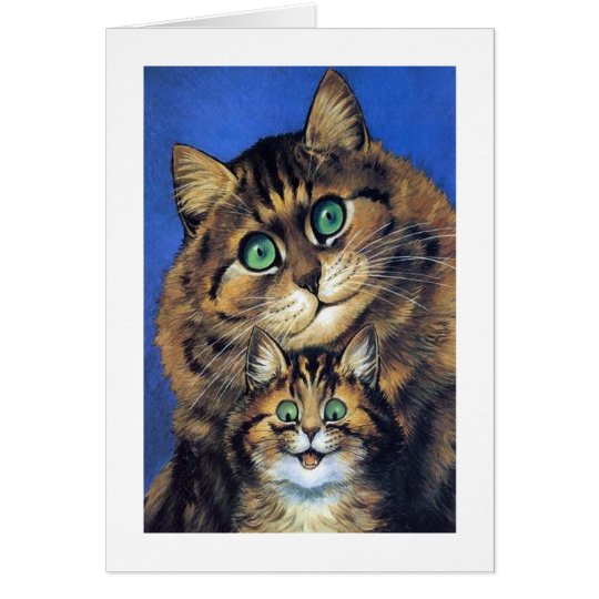 Tarjeta Gato de la madre de Louis Wain del vintage con la