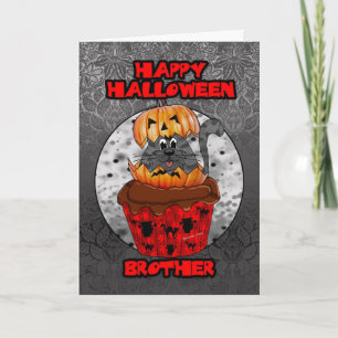Tarjeta gato de la magdalena de Halloween del hermano,