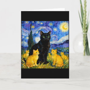 Tarjeta Gato de la noche estrellada Artístico gato negro y